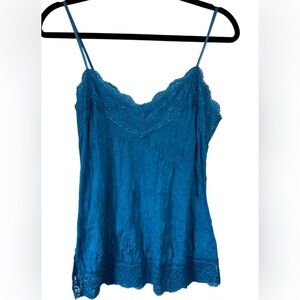 Weaver Girl Lace Trim Adjustable Strap Dark Aqua Blue‎ Cami VTG Y2K Romantic